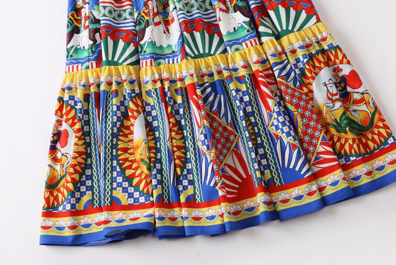 designer runway fashion sexy two piece set Spaghetti Strap short top+pattern print long skirt Suit Women New summer