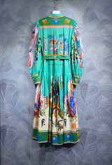 Luxury Designer Fashion Autumn Women Cotton Shirtdress Bohemian Printed Midi Dress With Long Sleeve