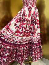 Fashion Designer Summer Cotton Dress Women Spaghetti Strap Sleeveless Flowers Print Vintage Party Backless Long Dress