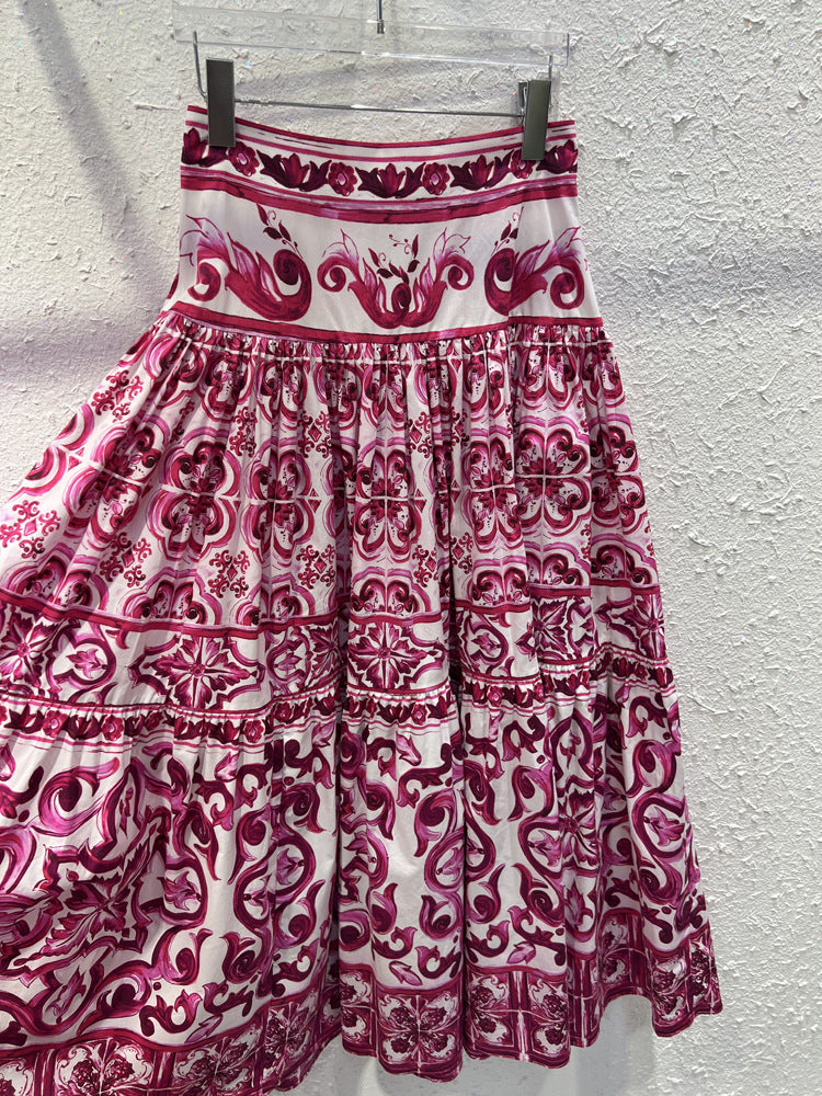 Designer Fashionista Women Summer Cotton Printed A-Line Maxi Skirt And Top Set 2023