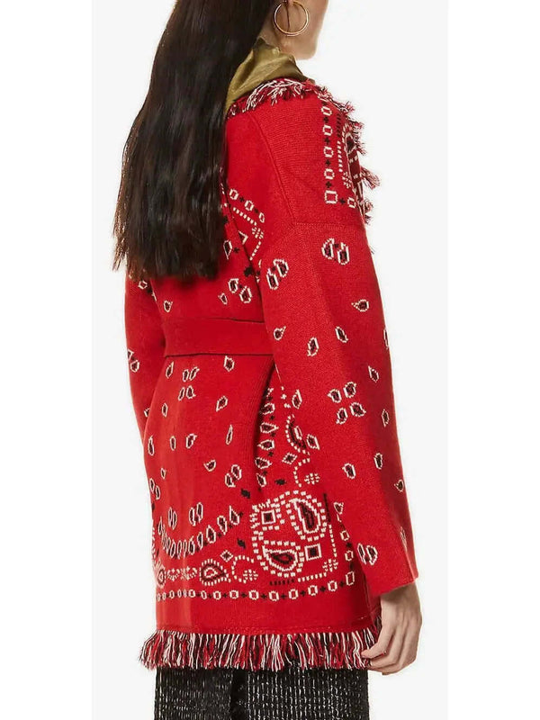 Red Jacquard Long Cardigan for Women