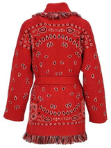 Red Jacquard Long Cardigan for Women