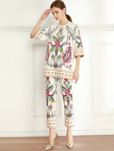 Luxury Designer Inspired Women Top And Leggings Pant  Rainforest Print  Summer Two Piece Set Fashion Runway 2023