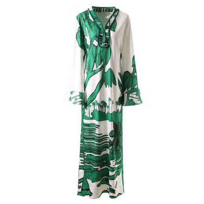 Women Casual Loose Printed Jacquard Kaftan Long Dress