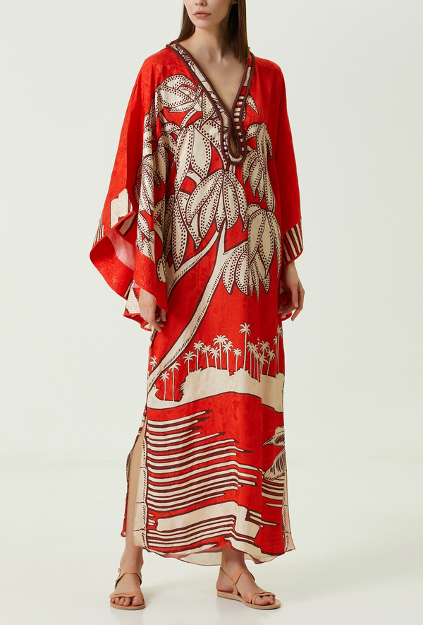 Women Casual Loose Printed Jacquard Kaftan Long Dress