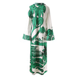 Women Casual Loose Printed Jacquard Kaftan Long Dress
