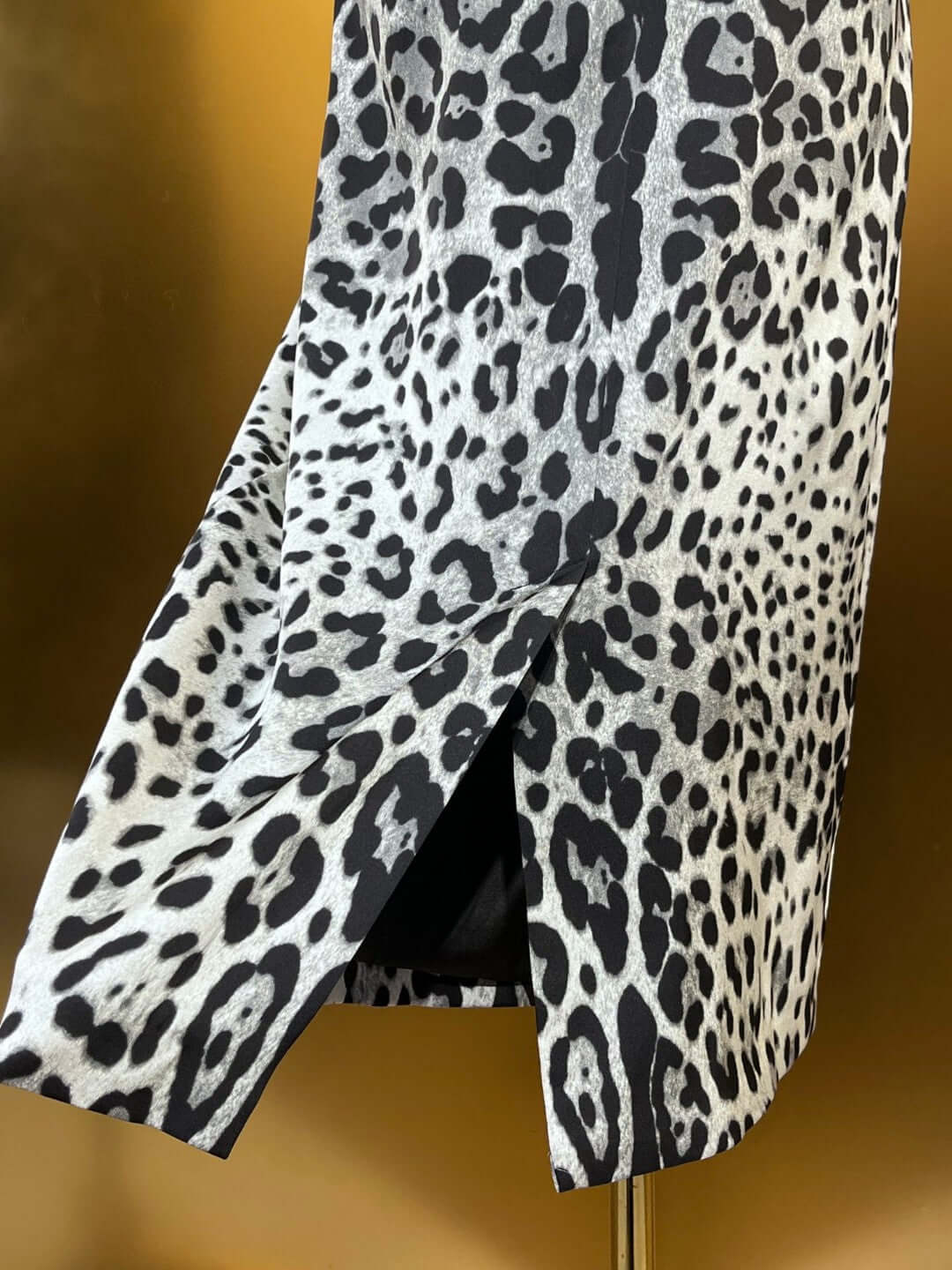 Women Silk Black Leopard Print Midi Dress