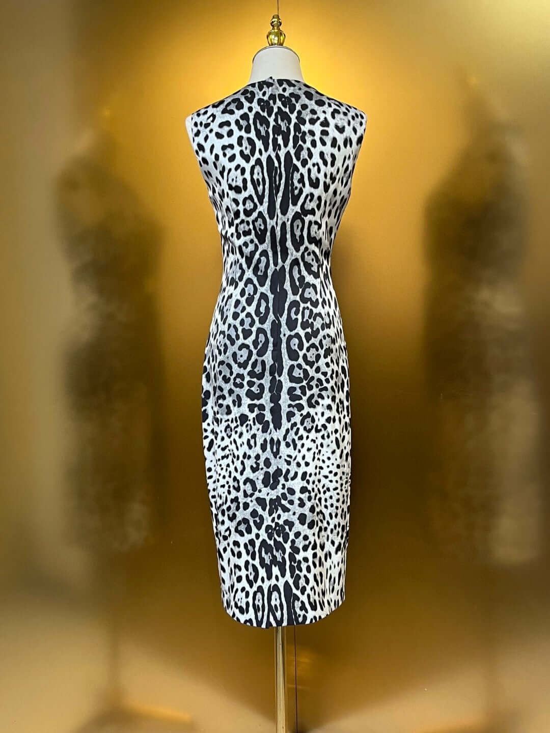 Women Silk Black Leopard Print Midi Dress