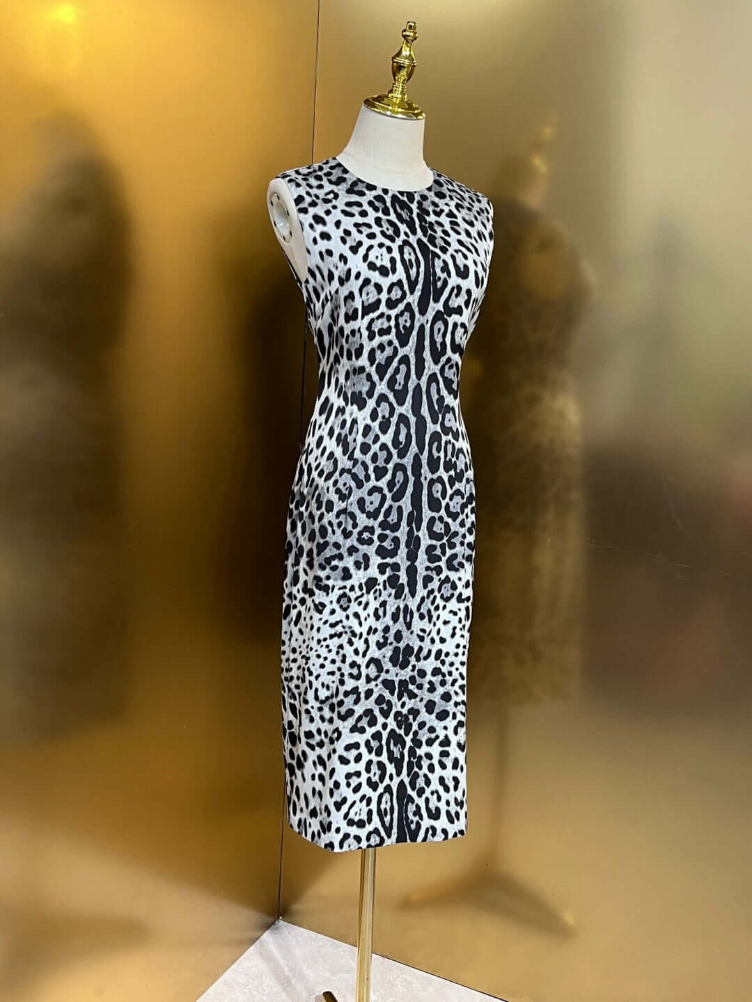 Women Silk Black Leopard Print Midi Dress