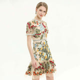 2023 Luxury Designer Inspired Spring and summer new heavy-duty gauze embroidery water-soluble lace short-sleeved dress