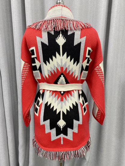BOHO GYPSY stylish Icon Jacquard Belted Cardigan