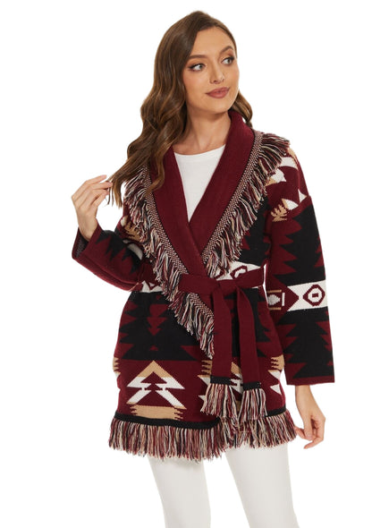 BOHO GYSPY Stylish Icon Jacquard Women Cardigan With Fringes Oversize