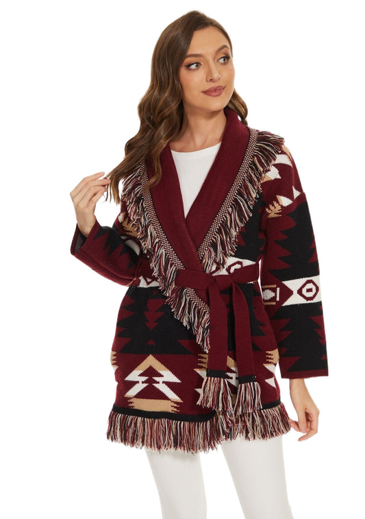 BOHO GYSPY Stylish Icon Jacquard Women Cardigan With Fringes Oversize