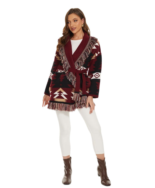 BOHO GYSPY Stylish Icon Jacquard Women Cardigan With Fringes Oversize