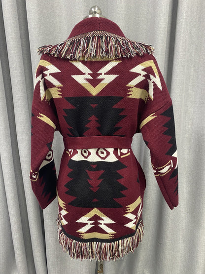 BOHO GYSPY Stylish Icon Jacquard Women Cardigan With Fringes Oversize