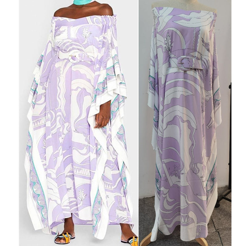 Designer Inspired Print Off shoulder Kaftan Dress High Quality