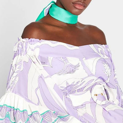 Designer Inspired Print Off shoulder Kaftan Dress High Quality