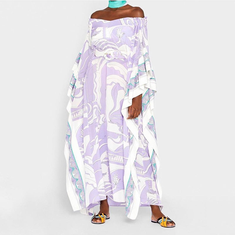 Designer Inspired Print Off shoulder Kaftan Dress High Quality