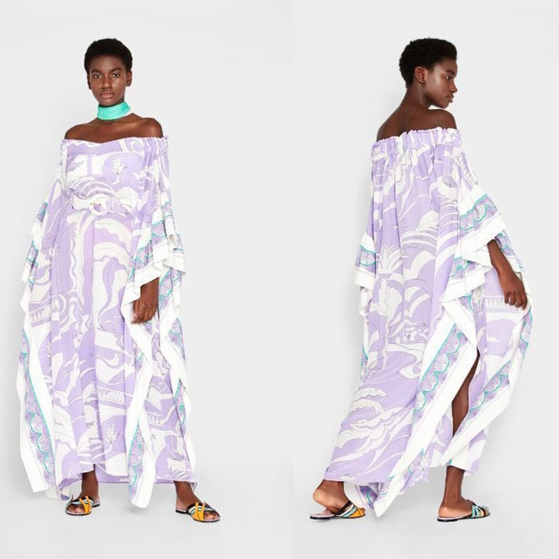 Designer Inspired Print Off shoulder Kaftan Dress High Quality