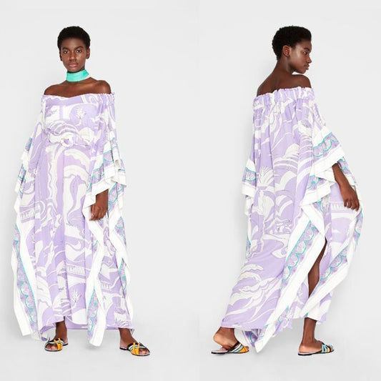 Designer Inspired Print Off shoulder Kaftan Dress High Quality