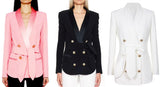Designer Inspired Tie-Front Women's Blazer in PINK/BLACK/WHITE
