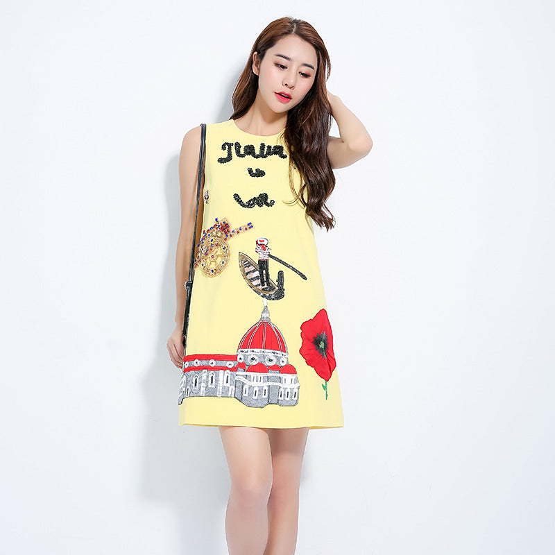 Designer Inspired Women Mini Dress Fashion Yellow Shift Dress
