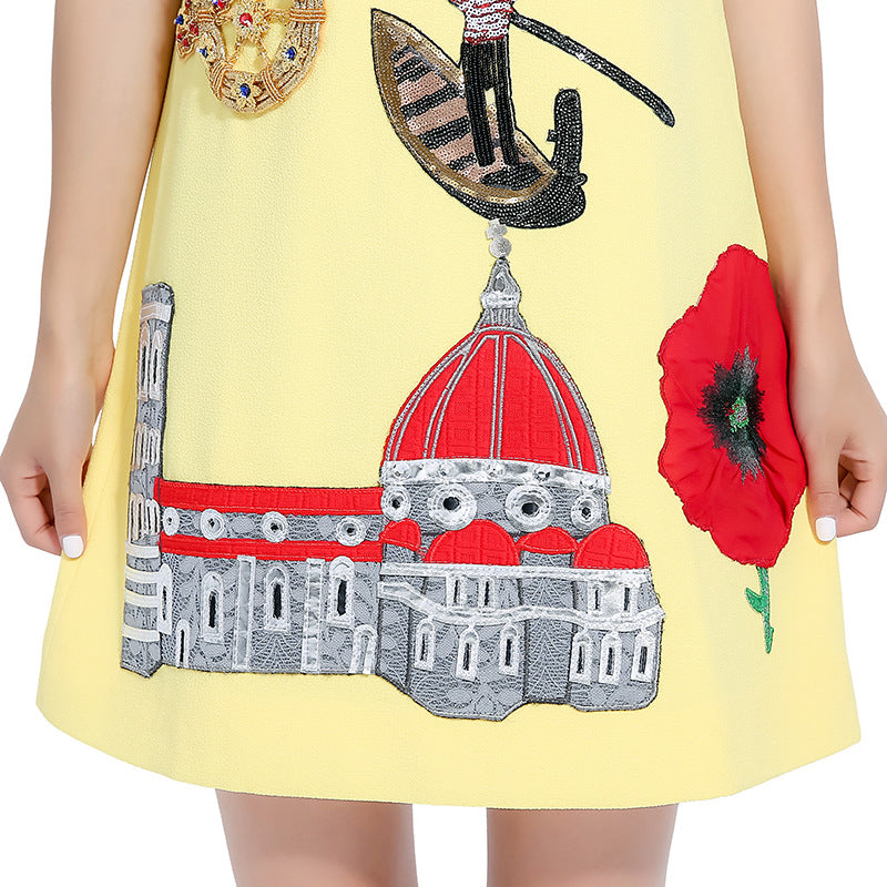 Designer Inspired Women Mini Dress Fashion Yellow Shift Dress