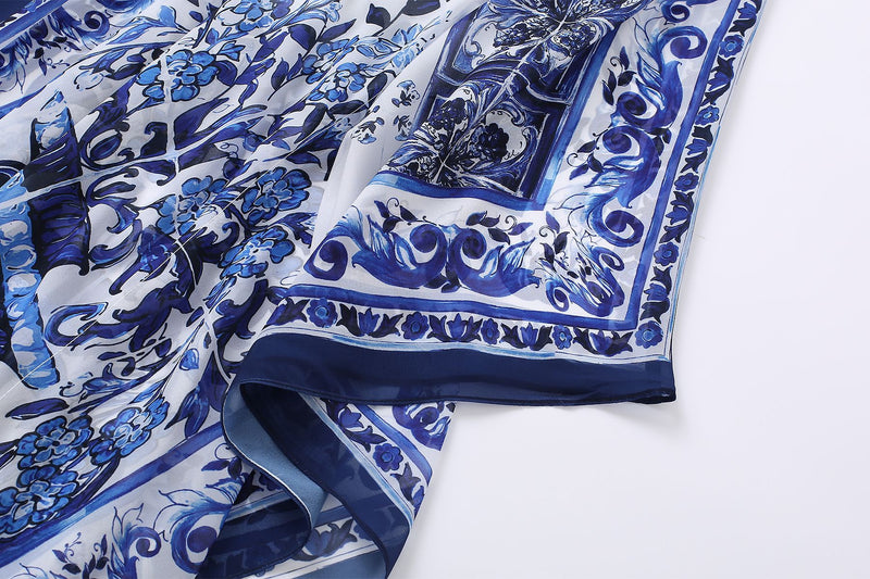 Designer Inspired Women  ”Majolica-print” Chiffon CaftanSwim Cover And Swimsuit Set