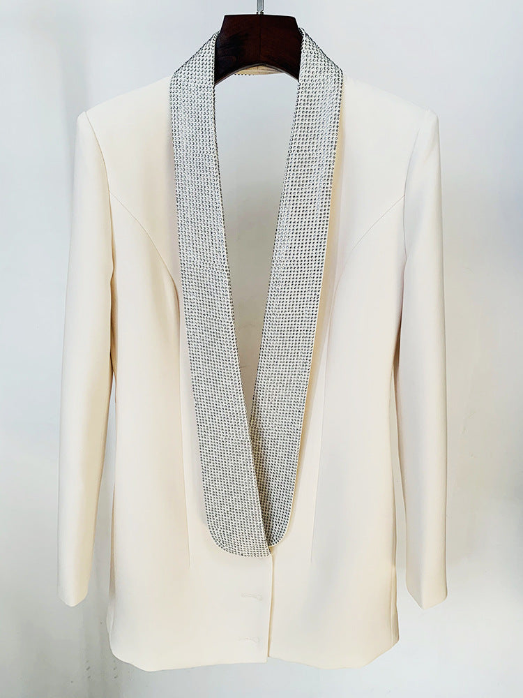 Designer Inspired Women's White Crystal Embellished Tuxedo Short Mini Dress