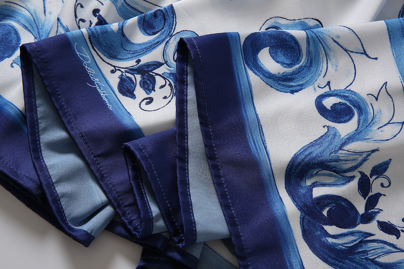 Fashion Blue Majolica-print poplin midi dress