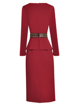 Fashion Designer dress Autumn Women& Dress V Neck Long sleeve Luxury Beading Ruffle Slim Red Dresses