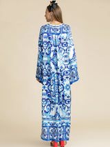 Fashionable Designer ”Majolica-print “ Maxi kaftan dress for women Plus Size