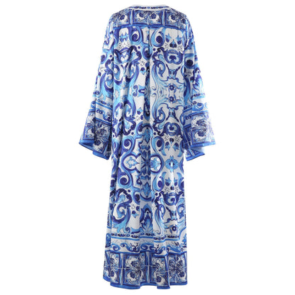 Fashionable Designer ”Majolica-print “ Maxi kaftan dress for women Plus Size