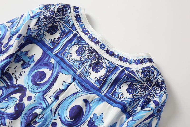 Fashionable Designer ”Majolica-print “ Maxi kaftan dress for women Plus Size