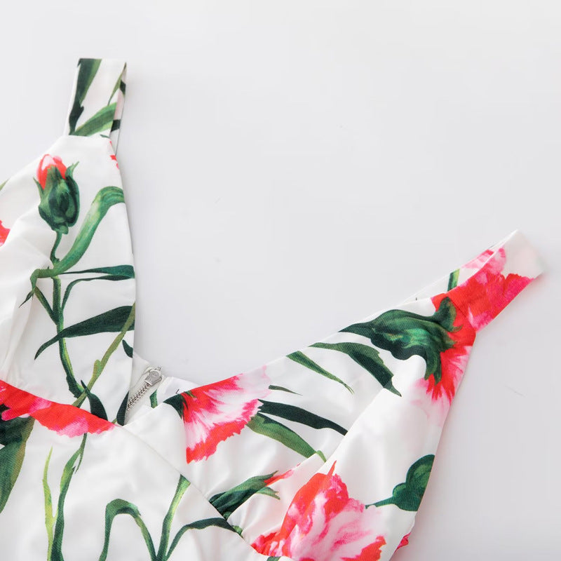 Fashionable Women's White Poppy-Print Print Midi Summer Dress In Designer Inspired