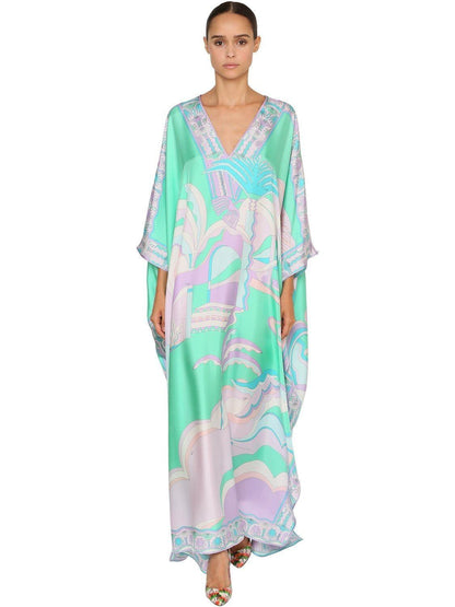 High Quality Women Dress Summer 2023 Runway Designer Loose Maxi Dress Bohimian Fashion Print Kaftan Silk Dress Plus Size