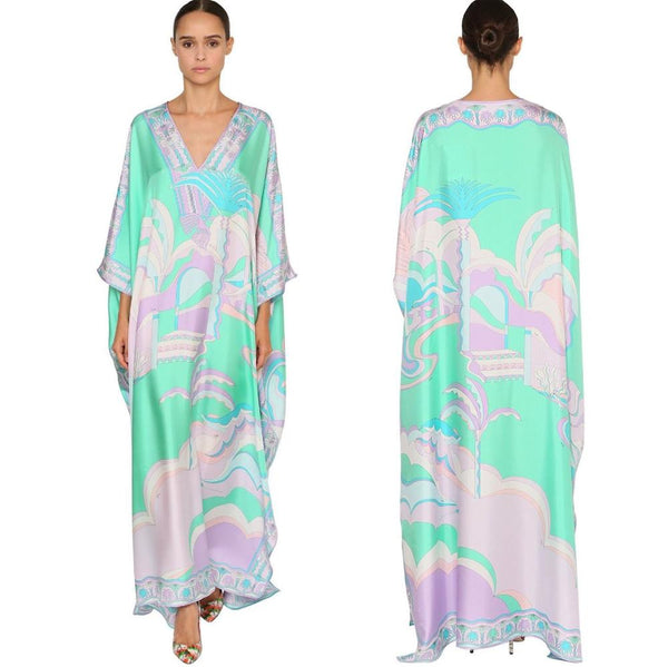 High Quality Women Dress Summer 2023 Runway Designer Loose Maxi Dress Bohimian Fashion Print Kaftan Silk Dress Plus Size