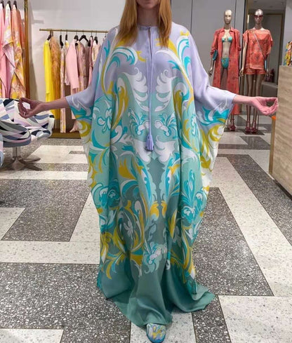 Italian Fashion Summer Silk Kaftan Dress Loose Maxi Oversized