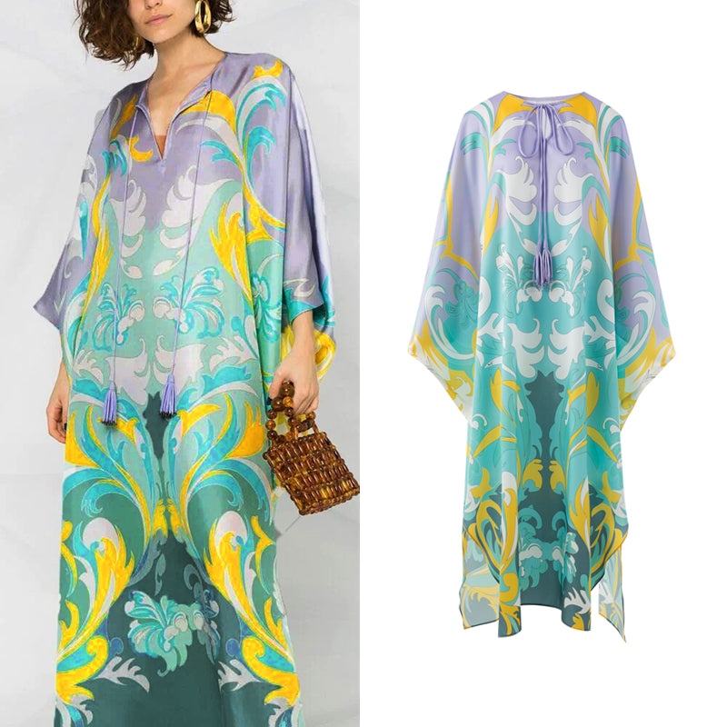 Italian Fashion Summer Silk Kaftan Dress Loose Maxi Oversized
