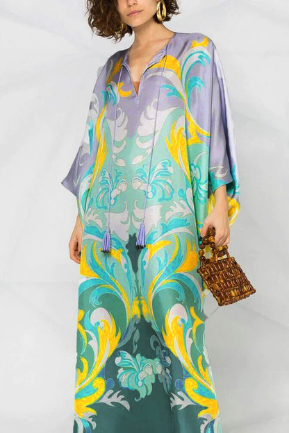 Italian Fashion Summer Silk Kaftan Dress Loose Maxi Oversized