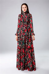 Italy stylish Women's Long Sleeve "Rose Leopard " Print Maxi Dress