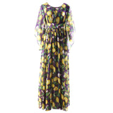 Women fashion Lemon Print Chiffon Backless Maxi Dress with Butterfly Sleeve for Summer vacation party from Designer Inspired Runway Fashion