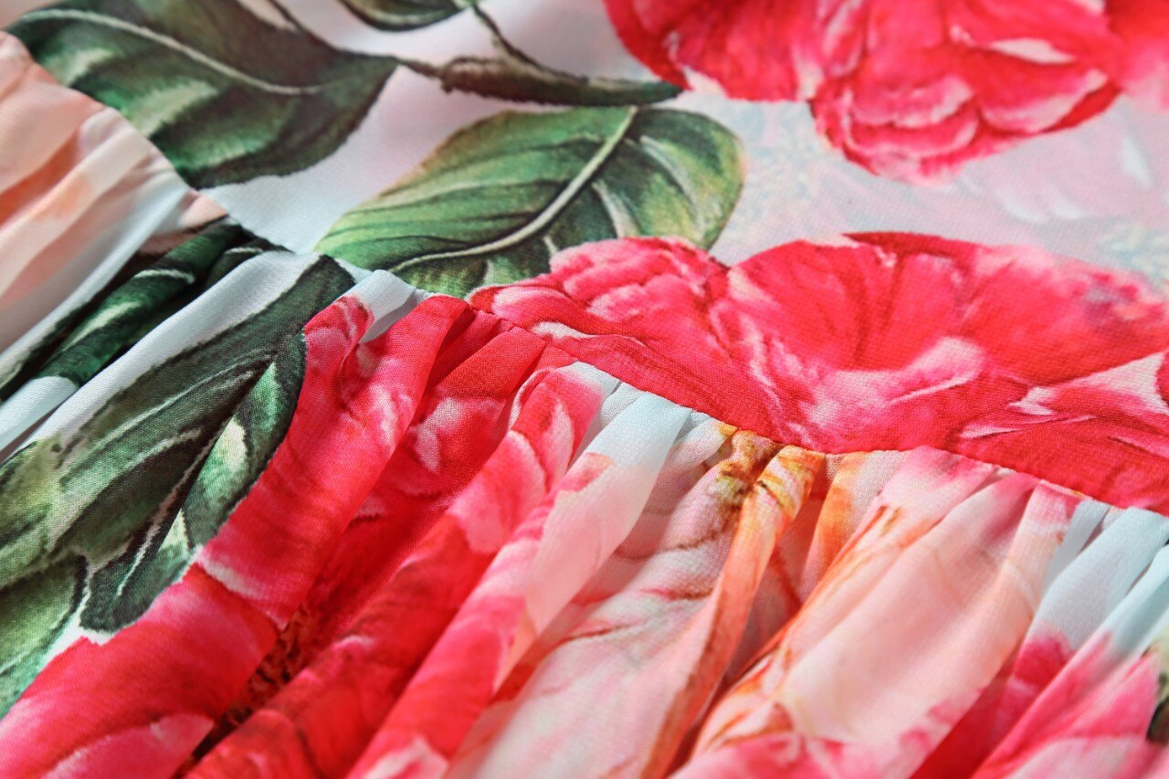 Luxury Designer Inspired Fashion Women Foral Camellia-Print Chiffon Kaftan Dress Loose Long Maxi Dress