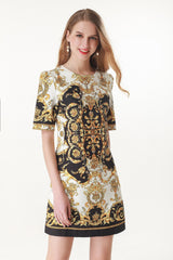 Luxury designer inspired “Baroque” print mini dress