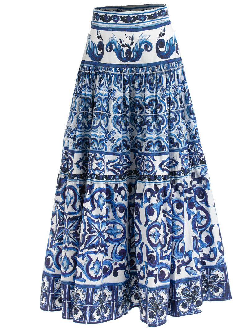 "Majolica-print" Women  Cotton Top and Skirt Suitset 