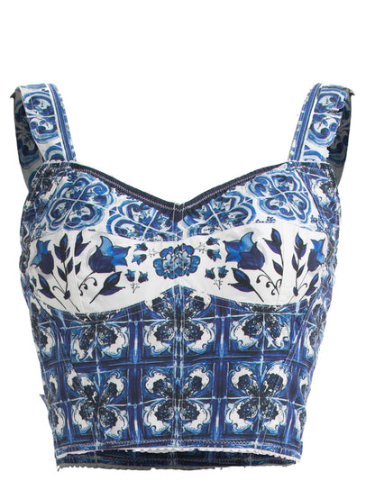 "Majolica-print" Women  Cotton Top and Skirt Suitset 