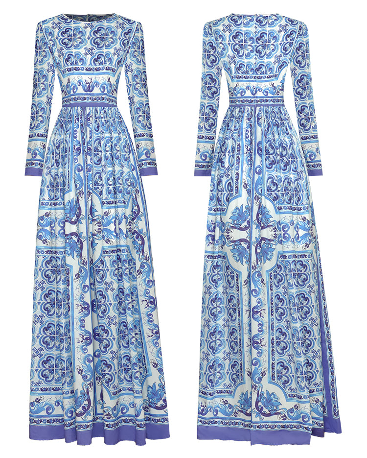 “Majolica” Print Long Maxi Dress