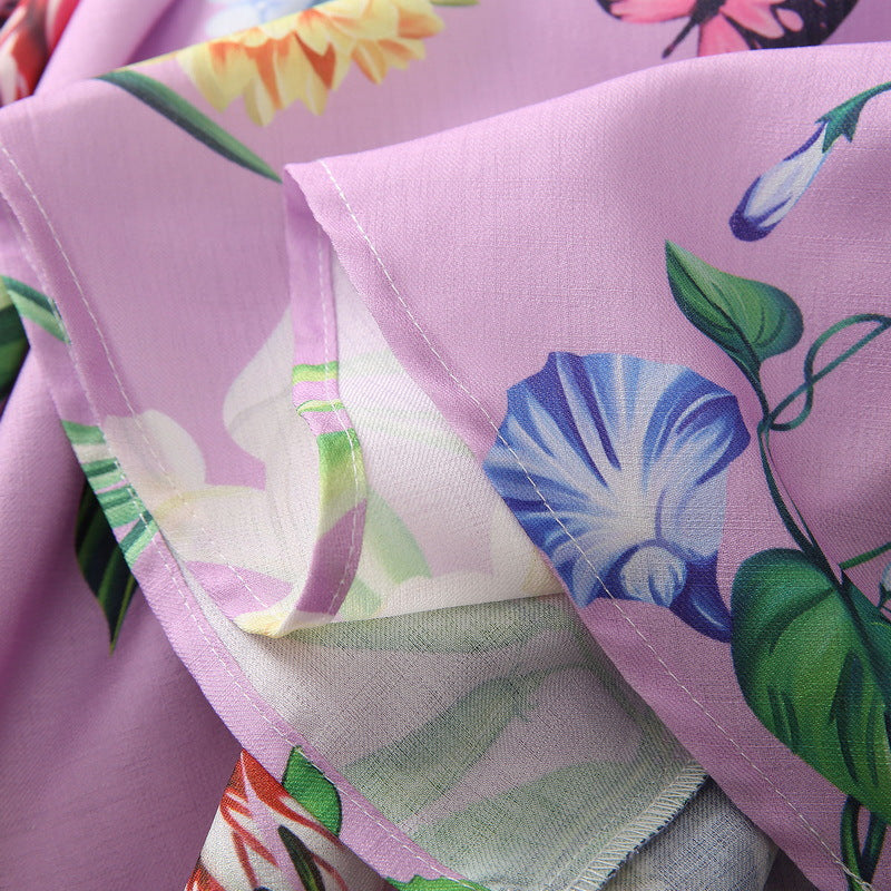 2023 Summer Holiday backless skirt  cotton and hemp handmade bead piece stapler floral print suspender dress