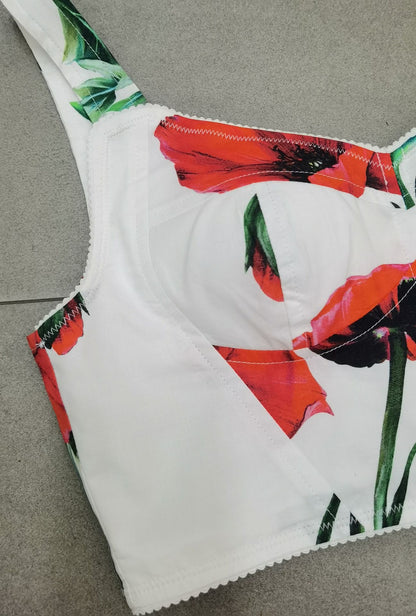 Luxury Designer Inspired spring and summer new quality women's girls cotton printed fashion suit with chest wipe vest and high waist large swing half skirt