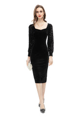 Designer Inspired Spring New Long Sleeve Slim Fit Hip Package Temperament Solid Color Bottoming Sequin Slim Sexy Dress